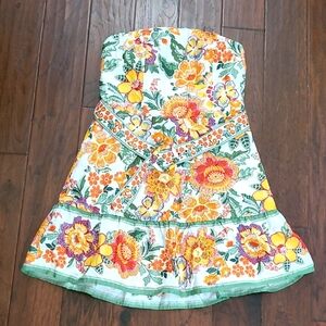 Joie Strapless Colorful Floral Dress with Smocked back size 16